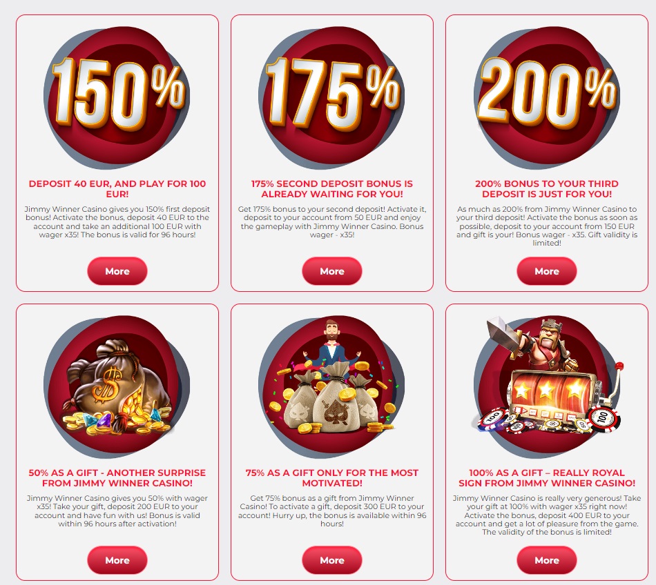 JimmyWinner casino bonuses.