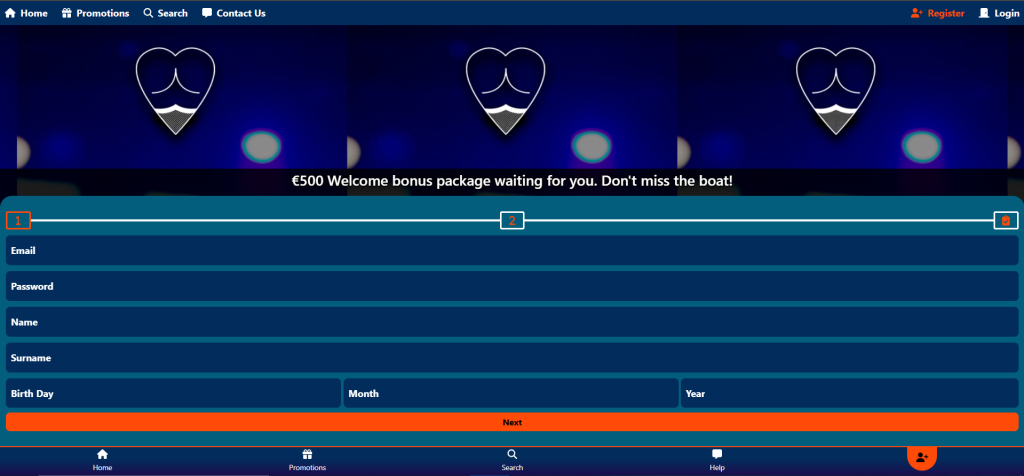 Bof Casino registration frame