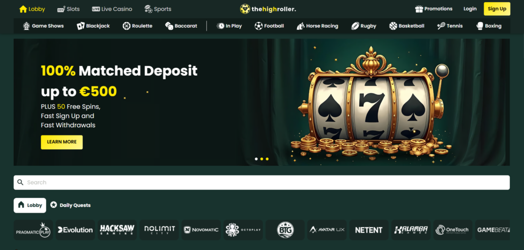 TheHighRoller Casino main page