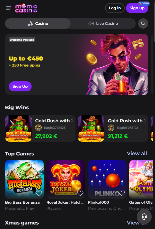 MemoCasino mobile app